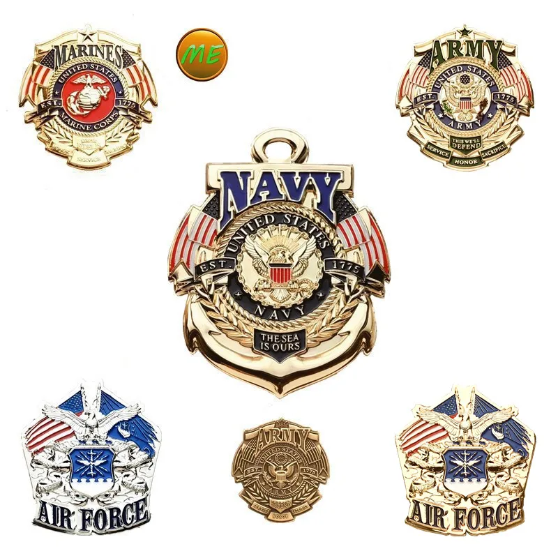 USA Brass Badge Air Force Army Marine Navy Warrior Metal Large Medal Brooch Pin Buckle for Clothes Vest Hat