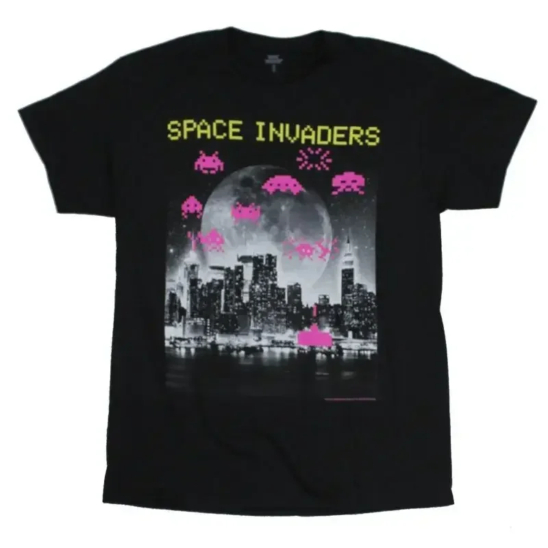 Space Invaders Adult New T Shirt Full City Scape Moon Pic
