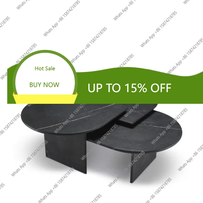 

C69 Italian Design Black Marble Coffee Table Set - Leaf Shape Nesting Tables, Luxury Triple Sofa Side Table For Living Room Deco