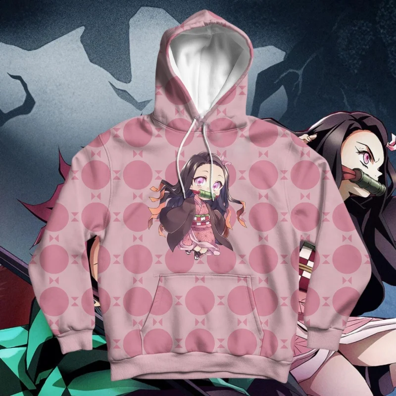 

Толстовки с капюшоном в стиле аниме «Убийца демонов» Nesuko для взрослых и детей, осенне-зимние толстовки с 3D принтом, повседневная уличная одежда с круглым вырезом