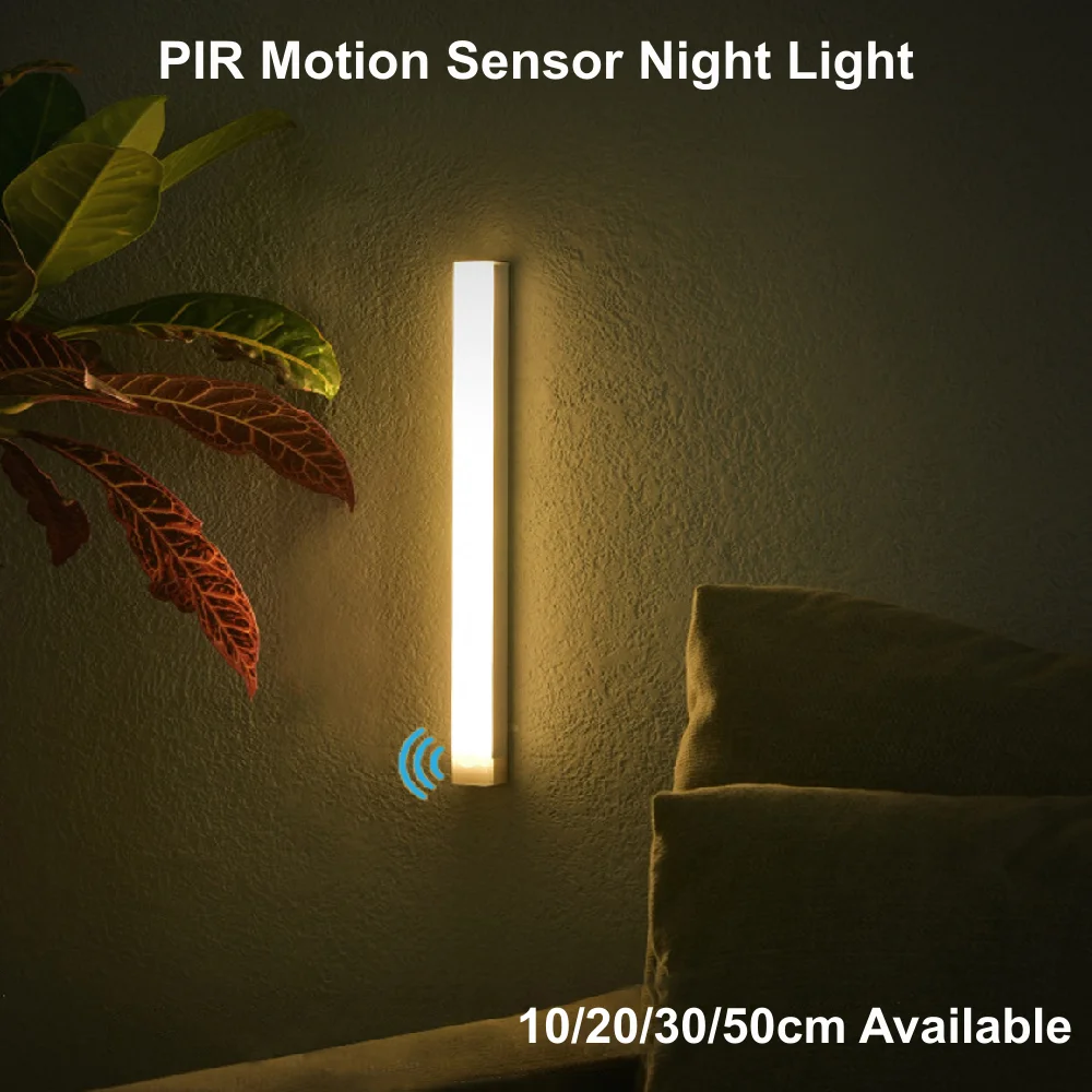 Tipo C luce notturna a LED ricaricabile sensore di movimento PIR sotto la lampada dell'armadio per la luce della barra di induzione del comodino della cucina della stanza dell'armadio