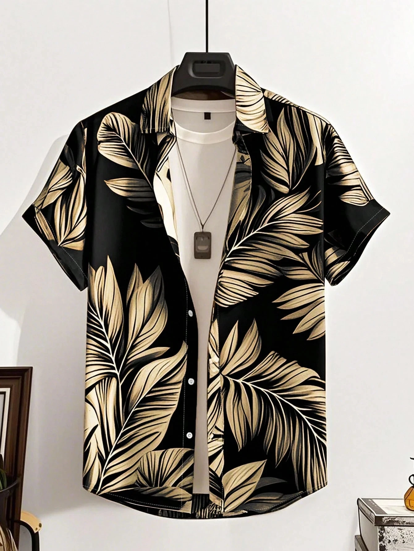 Men Lemon 3D-Printed Short-Sleeve Shirt Tropical Beach Vacation-Style Top Blue White and Yellow Color Scheme Spring/Summer Style