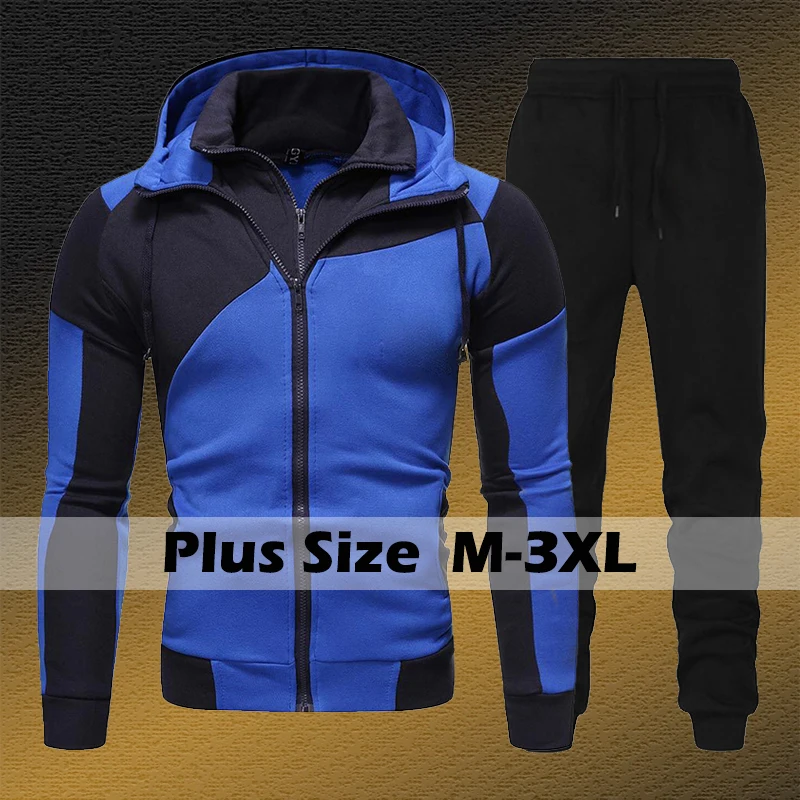 

New Men's Autumn Winter Sets Zipper Hoodie Contrast Pants 2 Pieces Casual Tracksuit Male Sportswear Brand Clothing Sweat Suit