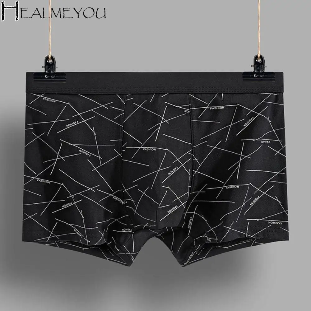 

5Pcs Stripe Letter Men's Flat Panties Large Size Seamless Simple Boxers Shorts Underpants Mid Waist Men's Underwear Gifts