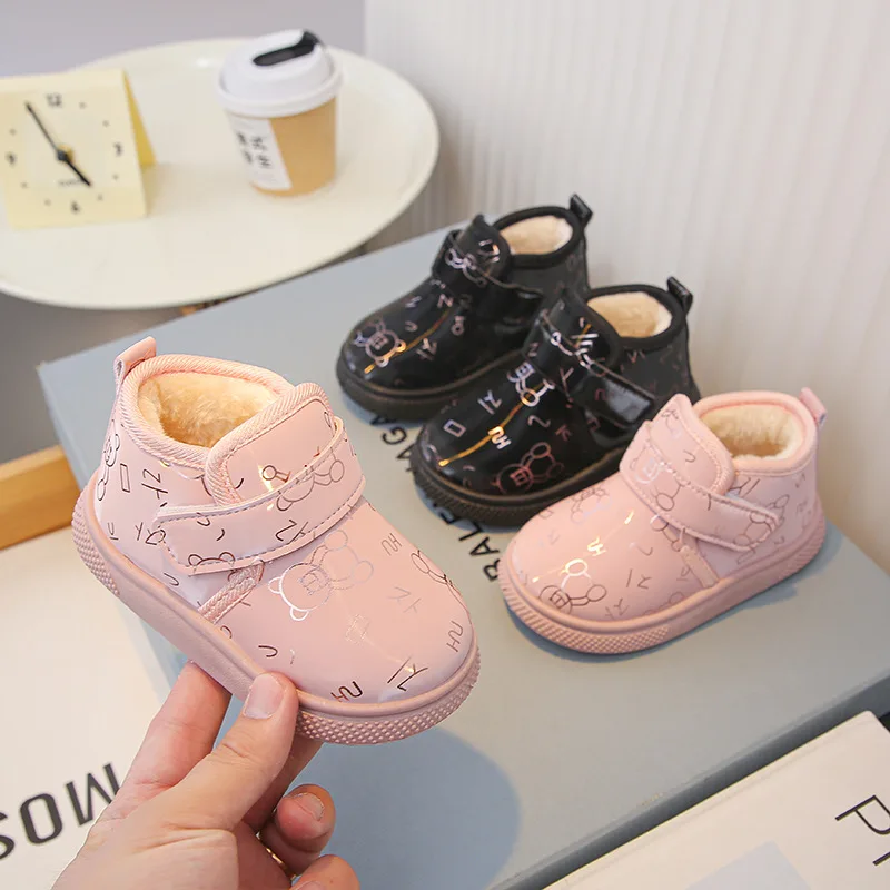 

Childrena Winter Snow Boots Girls Thickened Waterproof Warm Baby Cotton Shoes Boys Casual Solid Color Velcro Short Cotton Boots