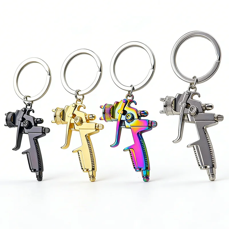 3D Metal Water Gun Keychain Mini Spray Paint Gun Model Car Key Ring Bag Pendant Backpack Ornament Fashion Unisex Party Gift