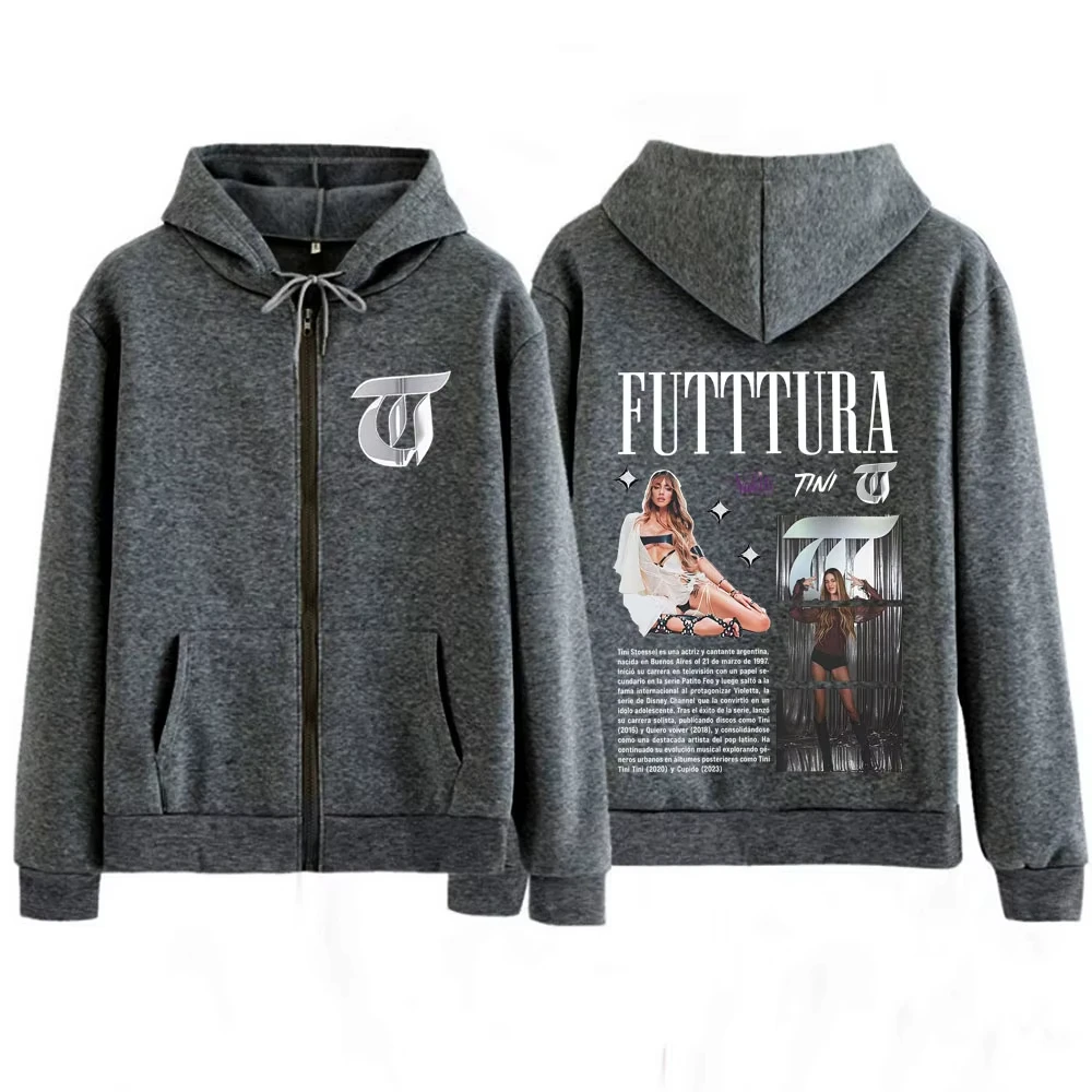 Singer TINI STOESSEL Futtura Album 2025 Tour Vintage Zipper Hoodie Men Women Hip-hop Sweatshirts Casual Harajuku Zip Up Coats