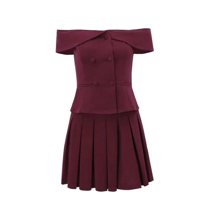 Sexy Skirt Two-piece Set For Women, Off-shoulder Top, Pleated Mini Skirt Matching Suit, Elegant And Fashionable Skirt Suit