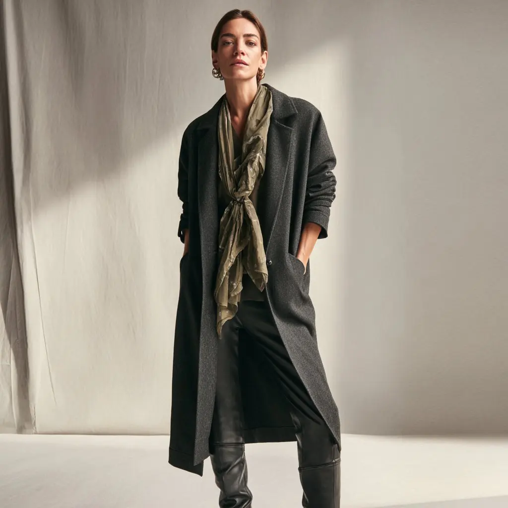 

Повседневное шерстяное пальто на осенне-зимний сезон. Модная женская верхняя одежда. Удобный стиль. Без дополнительного украшения.