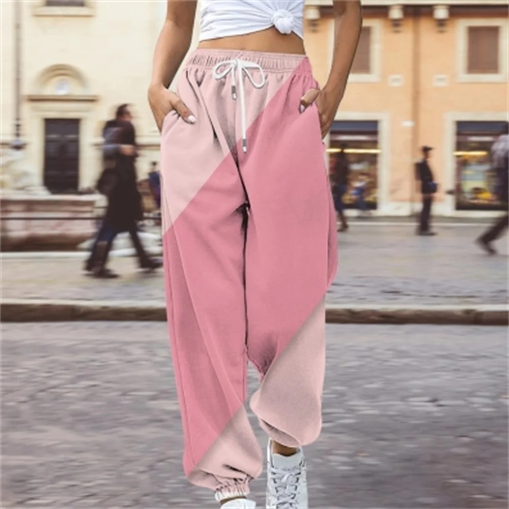 

Fashionable women's loose colored side pockets autumn drawstring sports pants, cute girls' pants, women's casual pants
