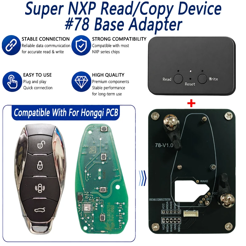 For Hongqi Key All NXP-Chip Smart Keys Clones 4 Tokens&Unlimited Version Super NXP Killer Read Copy Device With Adapter Base