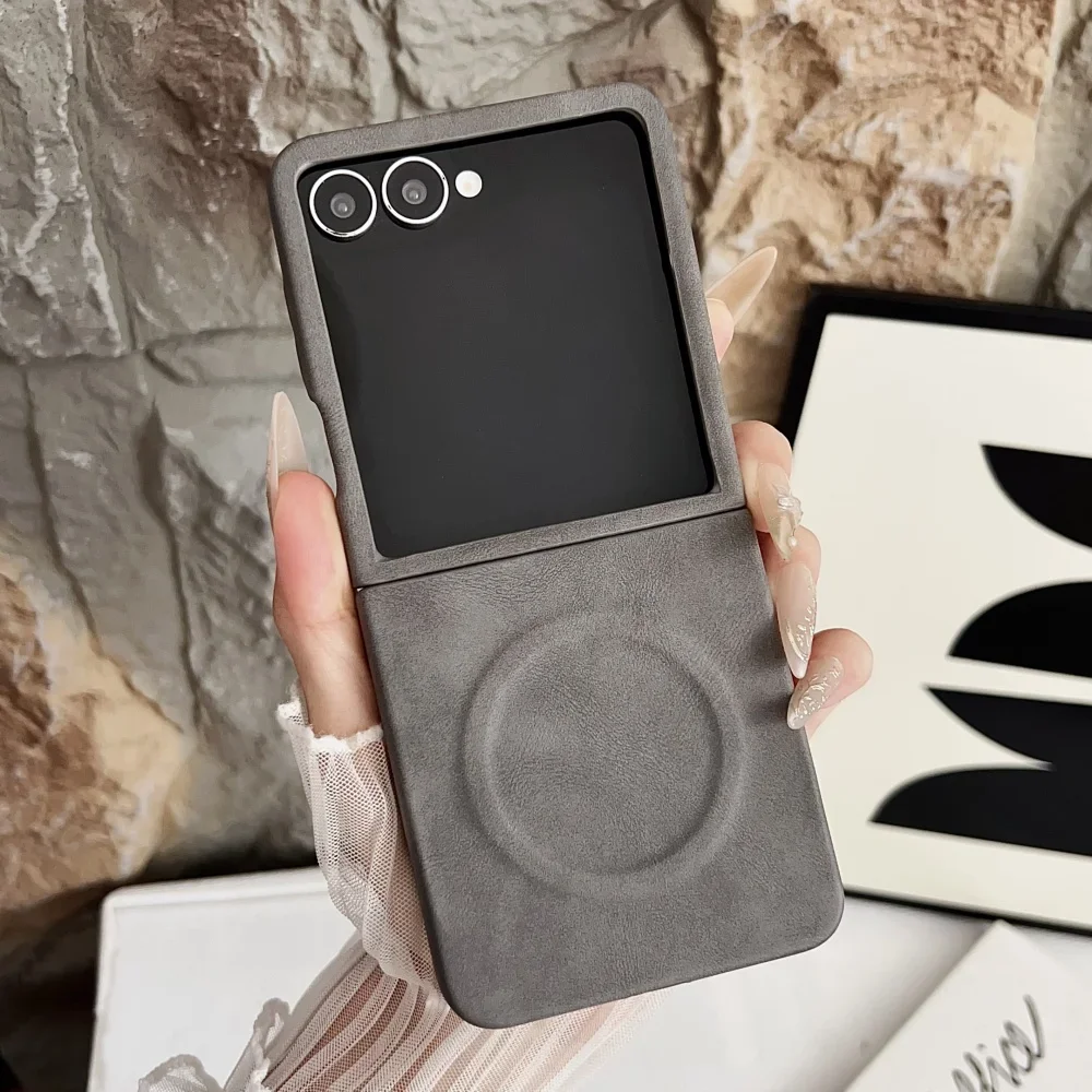 Flip7 Lambskin Magnetic Phone Case For Samsung Galaxy Z Flip 7 6 5 4 3 Sheep Skin For Magsafe Wireless Charging Matte Coque