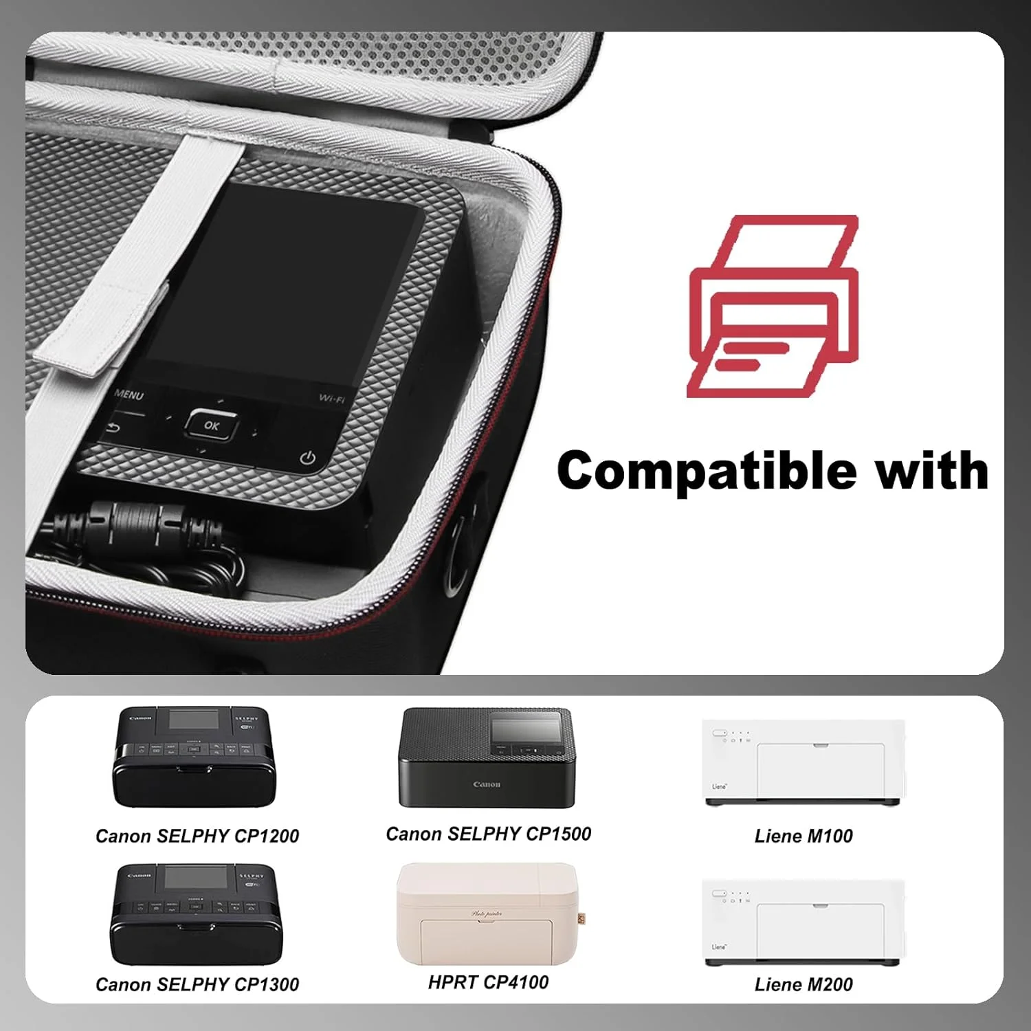 LTGEM Portable Printer Case Compatible with Liene M100/M200 4x6''/Canon Selphy CP1500/CP1300 Compact Photo Printer, Office Trave