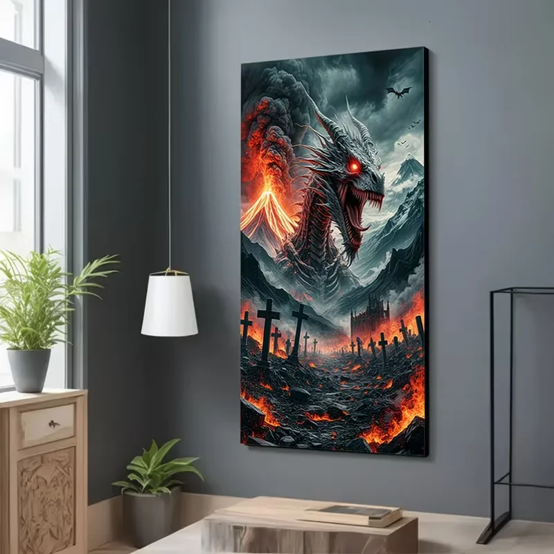 DIY 5D Diamond Painting Kit,Volcano Dragon Landsacpe Full Square Round Drill Large Size Diamond Art, Mosaic Cross Stitch