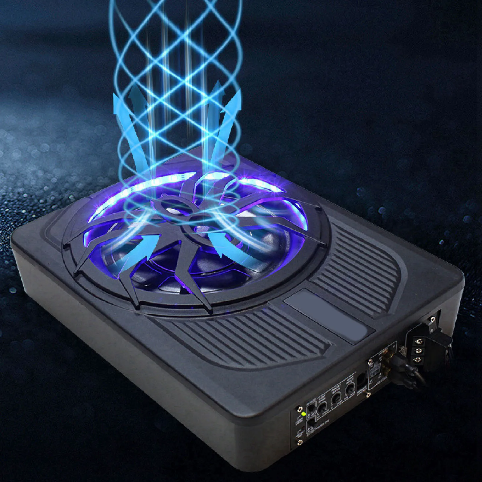 Slim Powered Subwoofer LED Light Cool Look Excellent Heat Dissipation Built in Amp Under Seat Subwoofer for Trucks