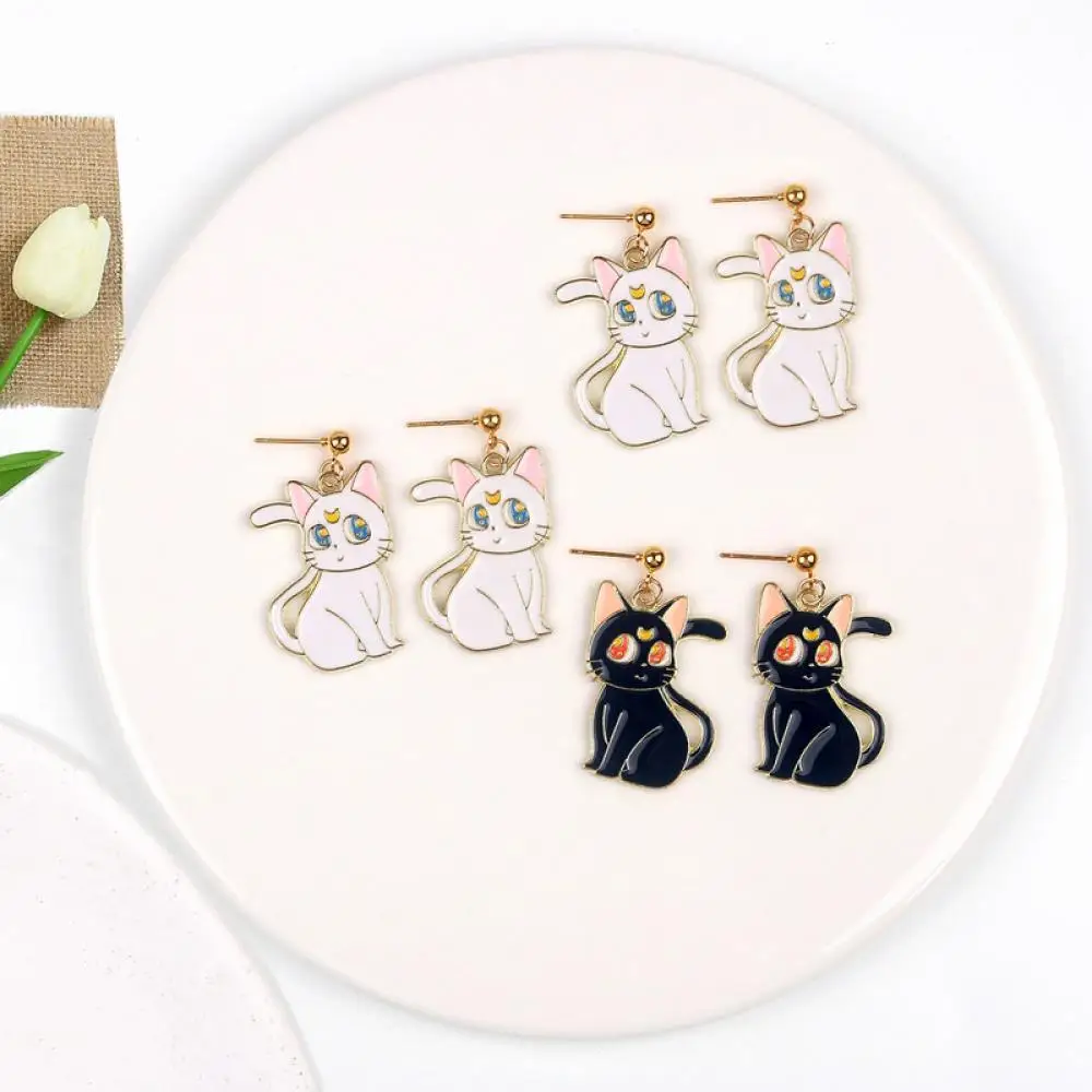 Sailor Moon Luna Cat alloy Ear Studs Cartoon ornaments confidante Lovers Earrings Pendant Japanese Anime periphery Holiday gifts