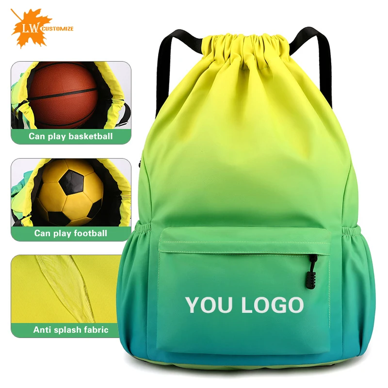 Wholesale Bundle Pocket Printed Logo Drawstring Backpack Waterproof Bag Large Capacity Outdoor Travel Bag Printed Name Pattern