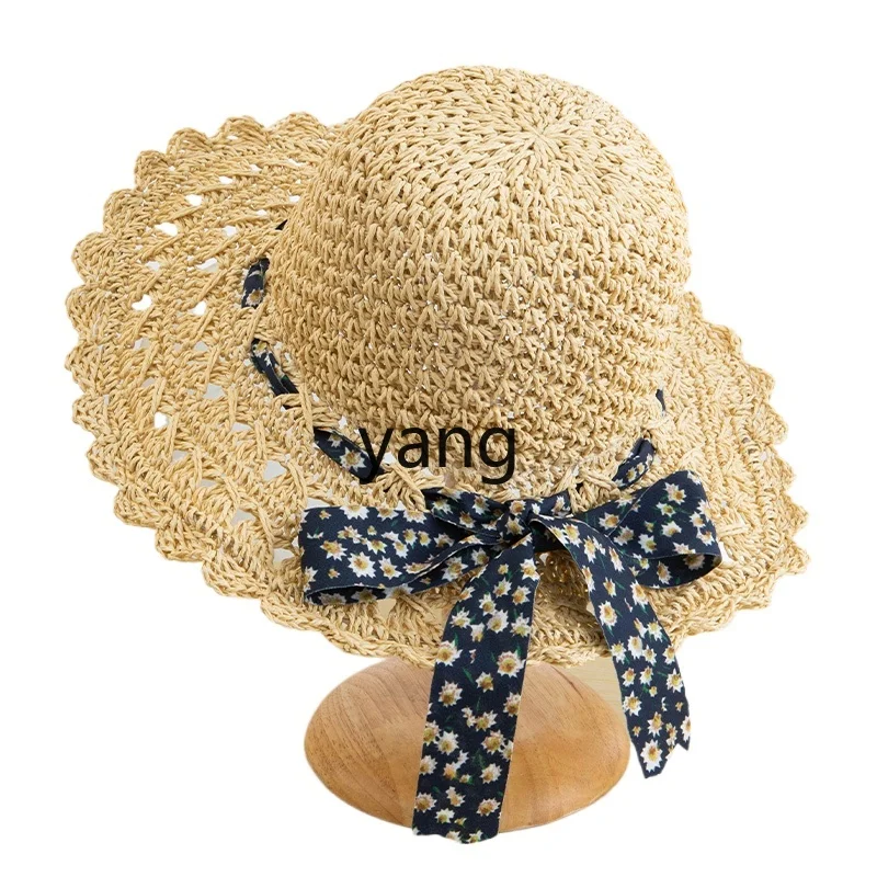 

LMM French floral lace-up woven straw hat women's summer seaside vacation sunscreen hat
