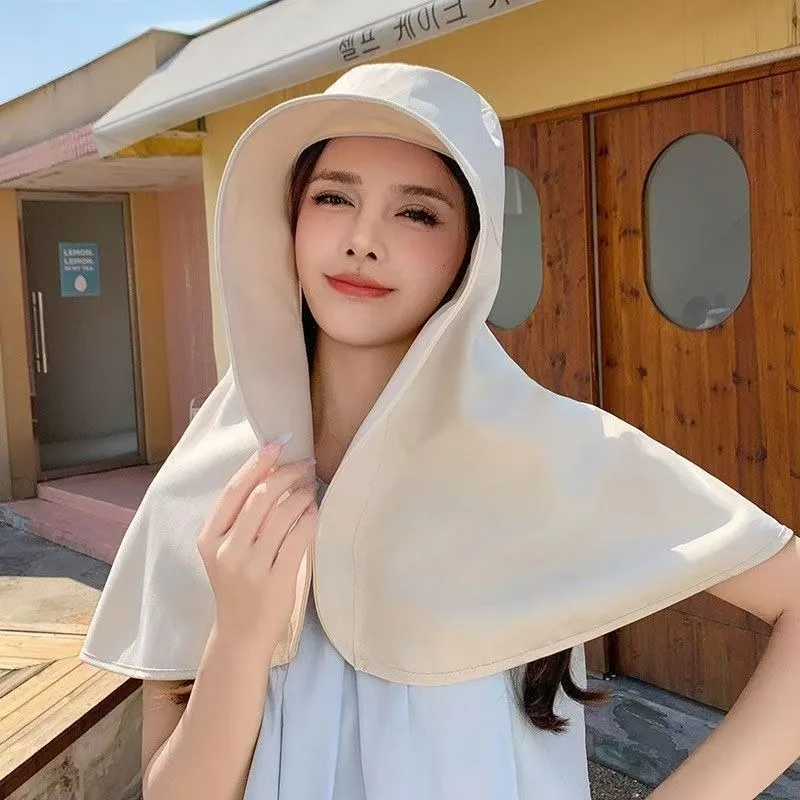 ผู้หญิงหมวกกันแดดหมวกปีกกว้าง Shine UV Protection Face ครอบคลุมผ้าพันคอกลางแจ้ง Cape หมวกฤดูร้อนชายหาดหมวกกีฬา