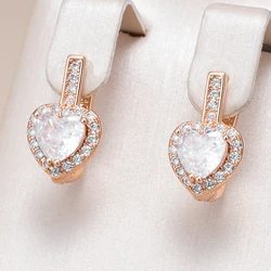 Kinel Hot Luxury Heart Drop Earrings for Women Natural Zircon With 585 Rose Gold Color Modern Party Wedding Daily Fine Jewelry