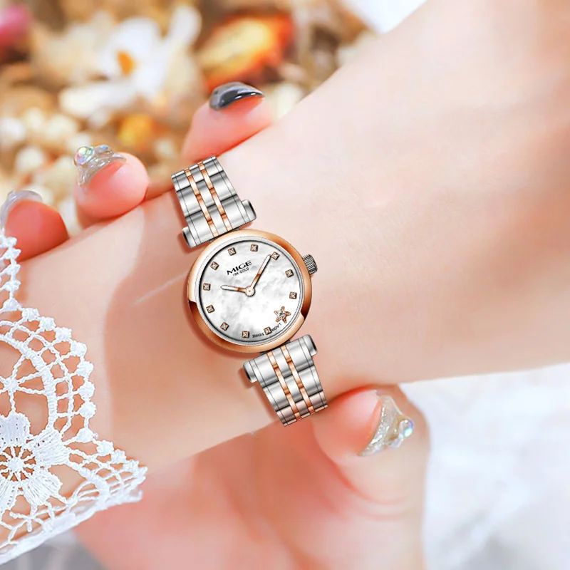 MIGE Original Swiss movement Quartz Watch Women Watches Ladies Fashion Waterproof Sapphire Zircon Stainless Watch reloj hombre
