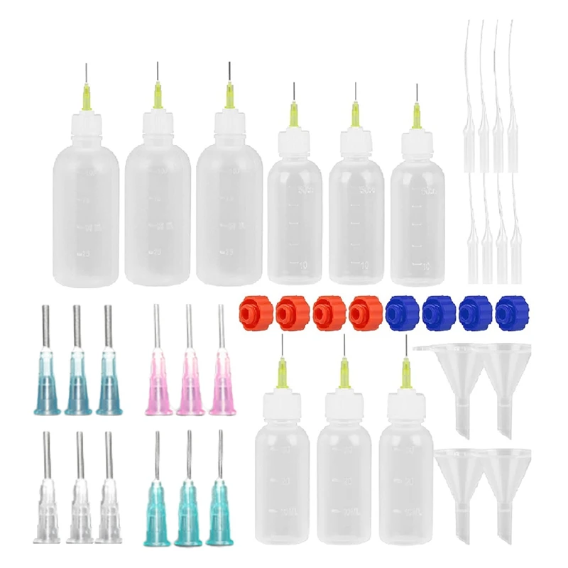 9Pcs Glue Applicator Bottles,30Ml 50Ml 100Ml Squeezable Dropper Bottles With 20 Blunt Needle Tips, 8 Caps & 4 Funnels