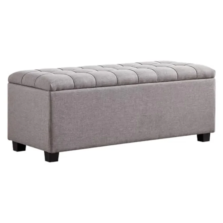 38 Inch Large Soft Gray Fabric Storage Chest for Living Room Use, Polyester Fabric, Gray, Hinged Lid with Feet Rest for Comfort