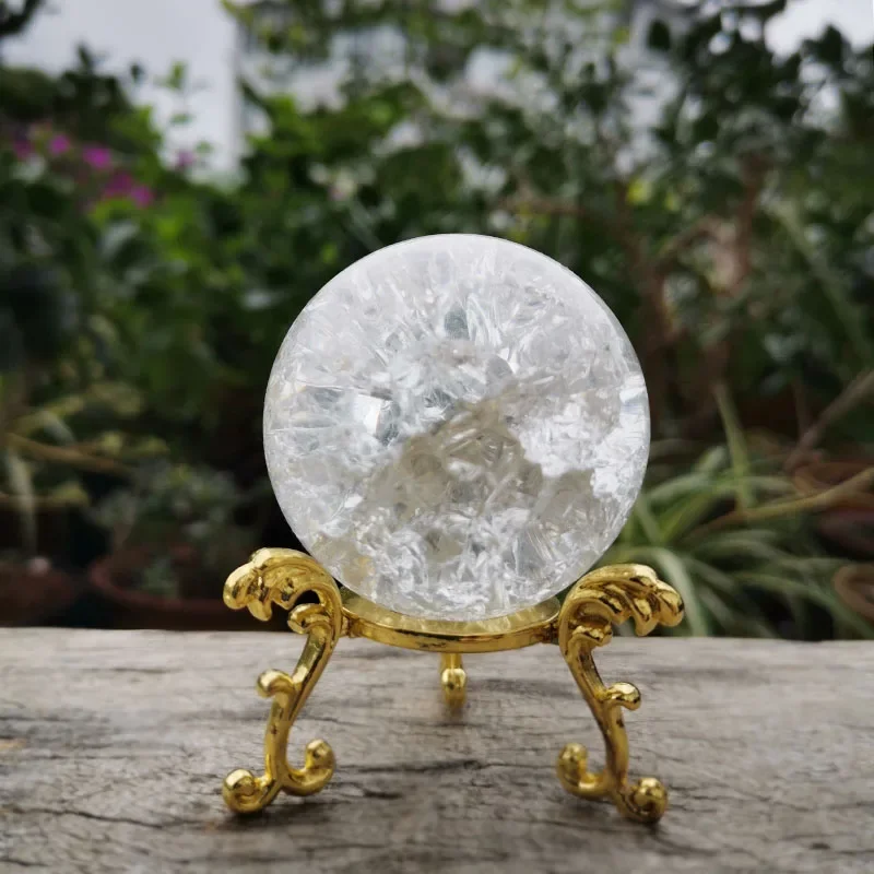 5/6cm Crystal Ice Crack Ball with Stand Glass Sphere Feng Shui Ornament Rocky Water Fountain Decor Sphere Home Decor Figurine