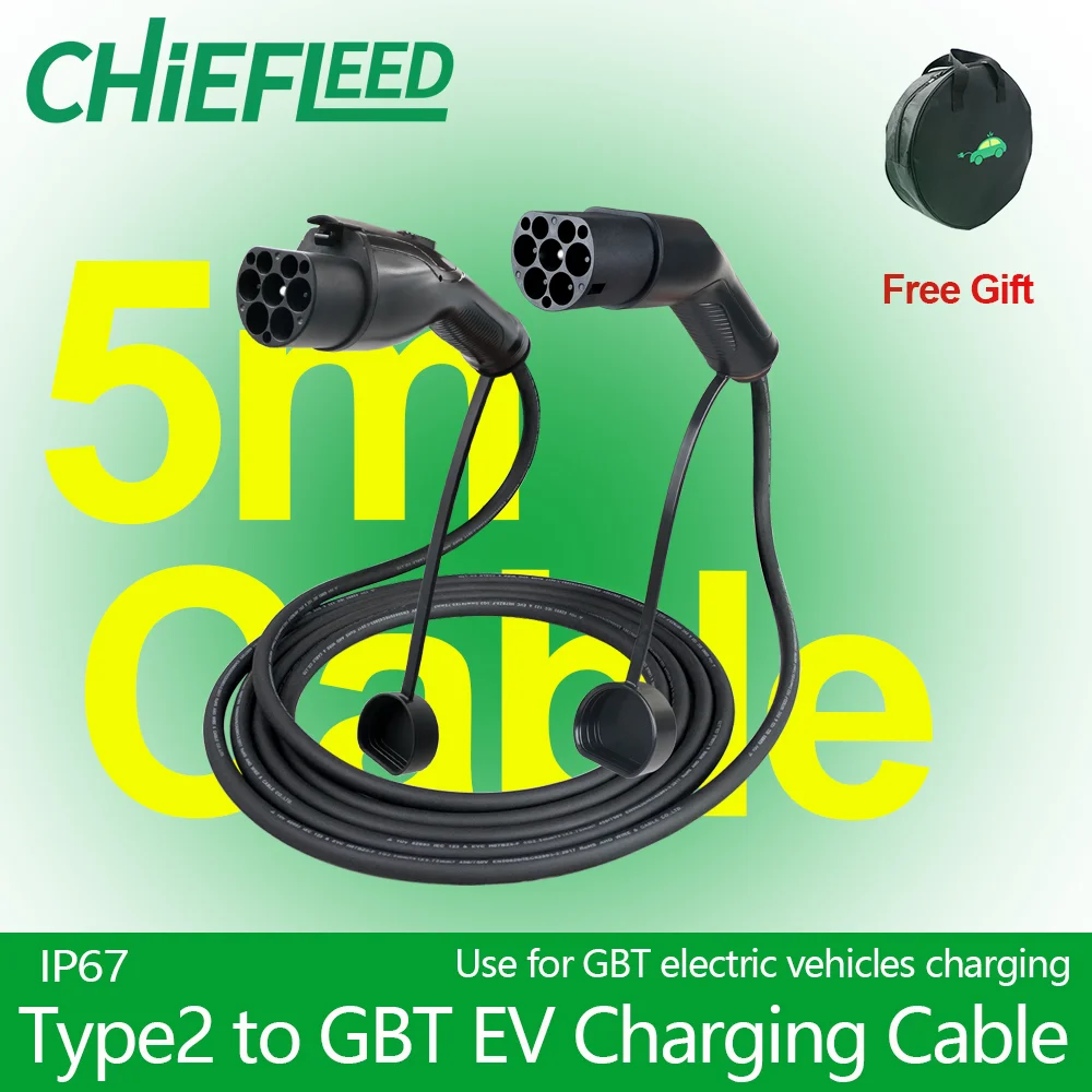 

Кабель Chiefleed 16A/32A типа 2 к gbt, вилки типа 2, для GBT, Китай, автомобиль, сторона 32 А, с удлинителем, 5 м