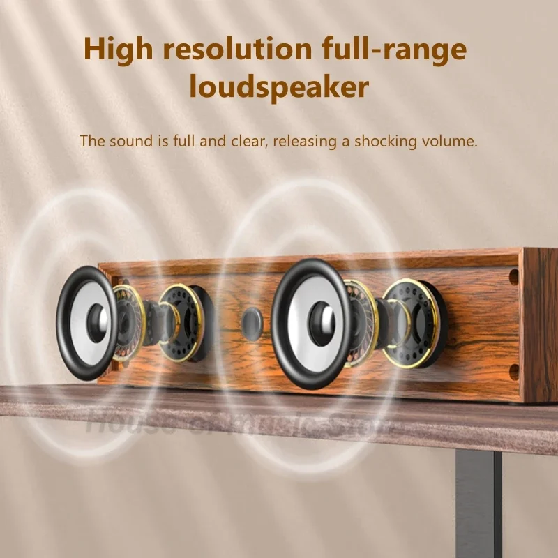 2024 New Style Indoor Wooden Stereo Surround Soundbar Wireless Blue Tooth Portable Speakers Desktop Retro Computer Soundbox