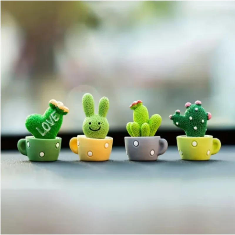 Mini resina cactus planta verde coche Oficina hogar sala de estar artesanía decoración 1 juego de 4 piezas