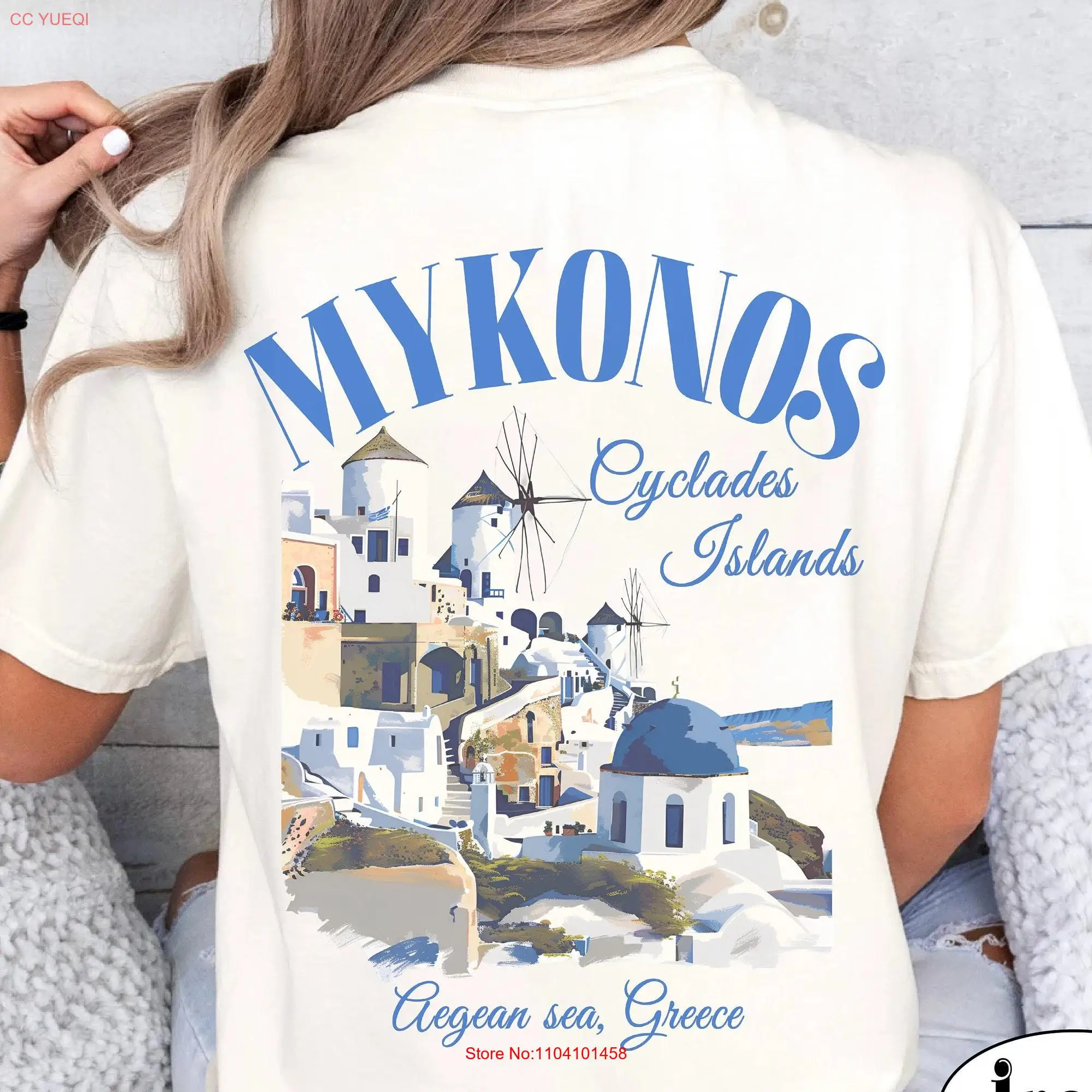 Mykonos shirt T comfort colors 1717 Cyclades islands Greece tee back print Greek Clothes gift long or short sleeves