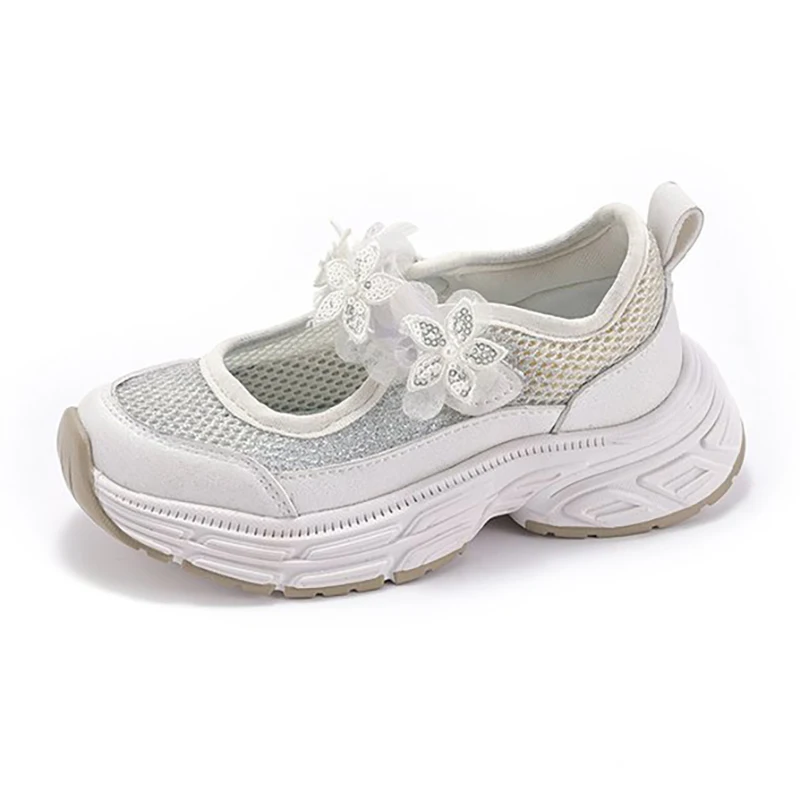 Summer Girls Sports Sandals Flower Breathable Princess Shoes Lightweight Soft Sole Comfortable Casual Outdoor Children Footwear