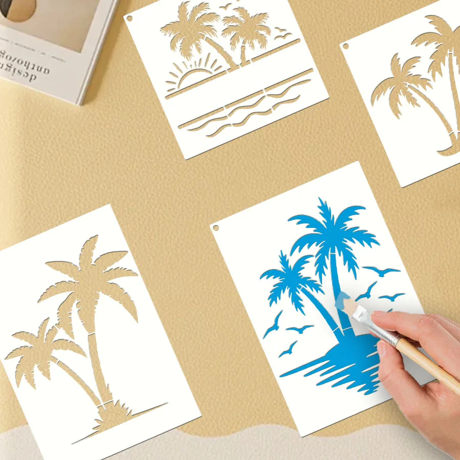 مجموعة استنسل شجرة النخيل - قالب رسم شاطئ استوائي قابل لإعادة الاستخدام للحيوانات الأليفة (6 قطع)