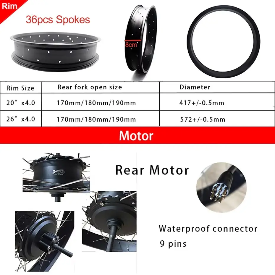 48V 1000W Fat Tire E-Bike Conversion Kit