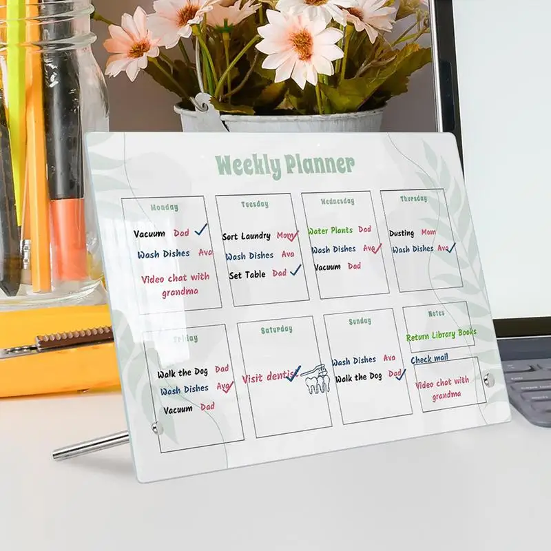 Whiteboard Planner Portable Acrylic Dry Erase Whiteboard 12*8in Weekly Desktop Whiteboard Calendar Planning Noteboard For