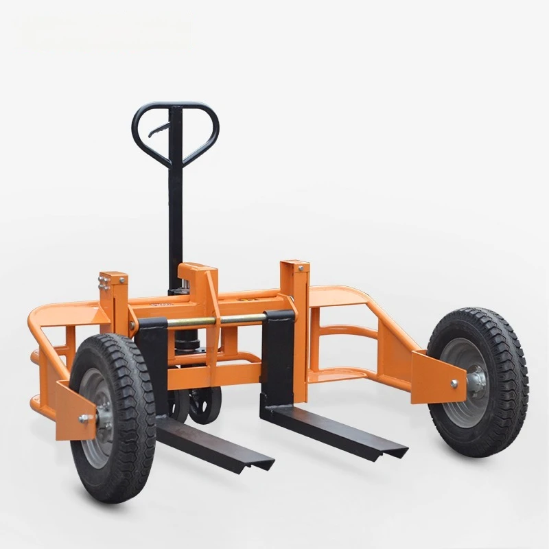 Mountain type manual hydraulic truck 1 ton outdoor off-road forklift wide leg inflatable rubber large wheel pallet truck