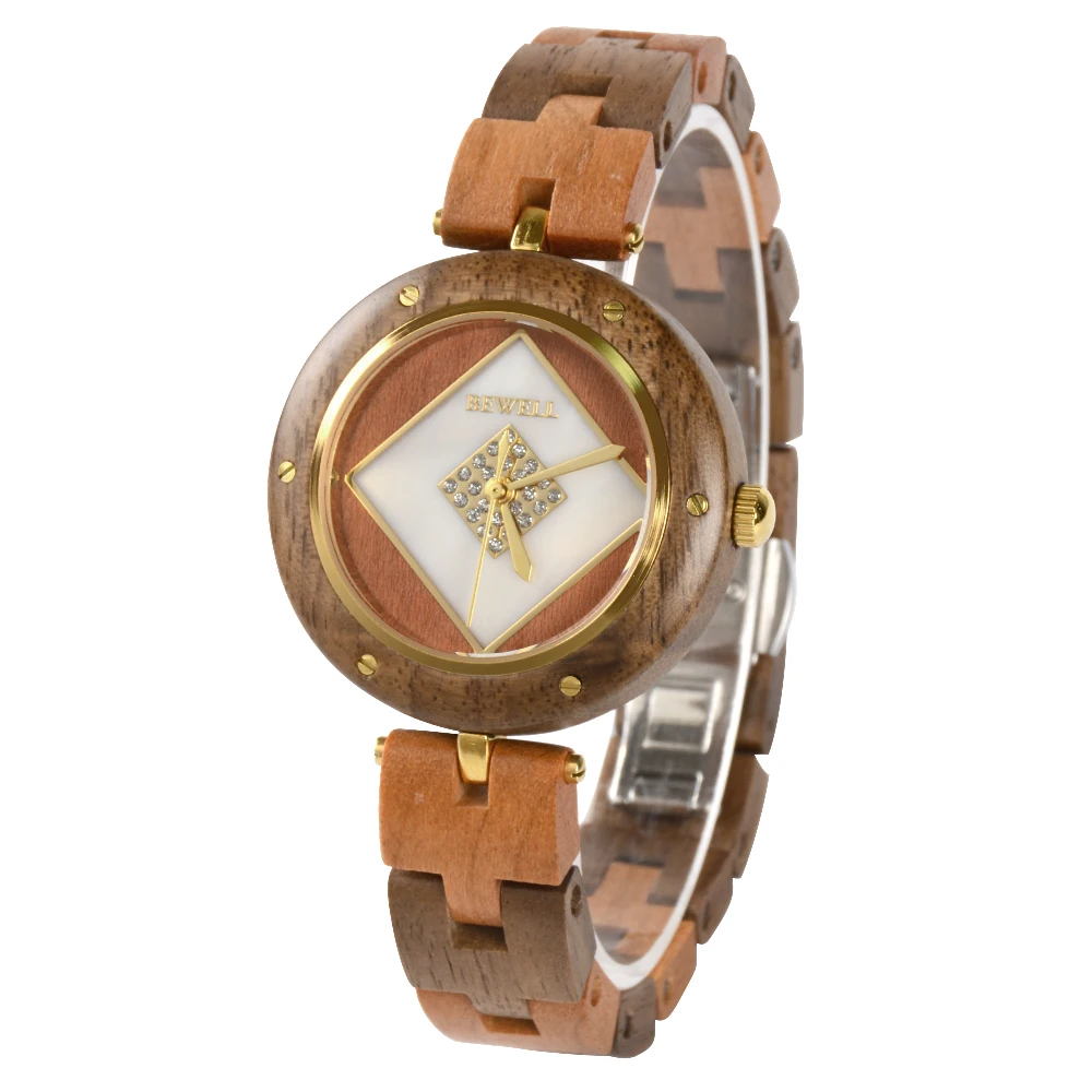 European Fashion Wooden Watch for Ladies Wood Alloy Mixed Case Butterfly Clasp Analog Pointer Casual Gift Wristwatch