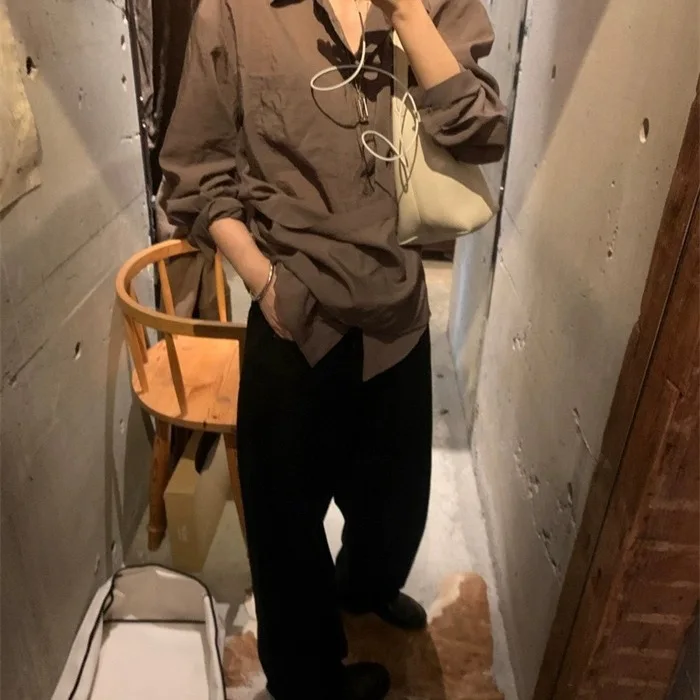 Minceur Long Sve couleur Pure col plat conception femmes irt printemps automne nouveau Sle décontracté coupe ample respirant confortable