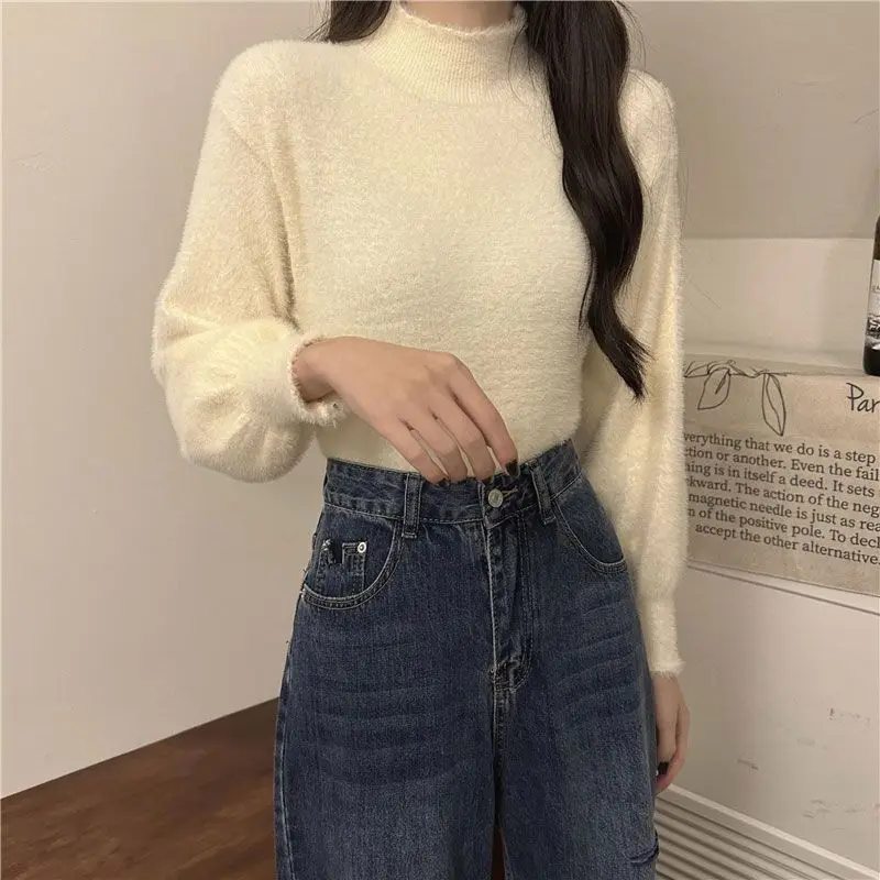 Autumn Winter New Solid Color Fashion Long Sleeve Sweater Women High Street Cute Youth All-match Pullovers Elegant Chic Tops