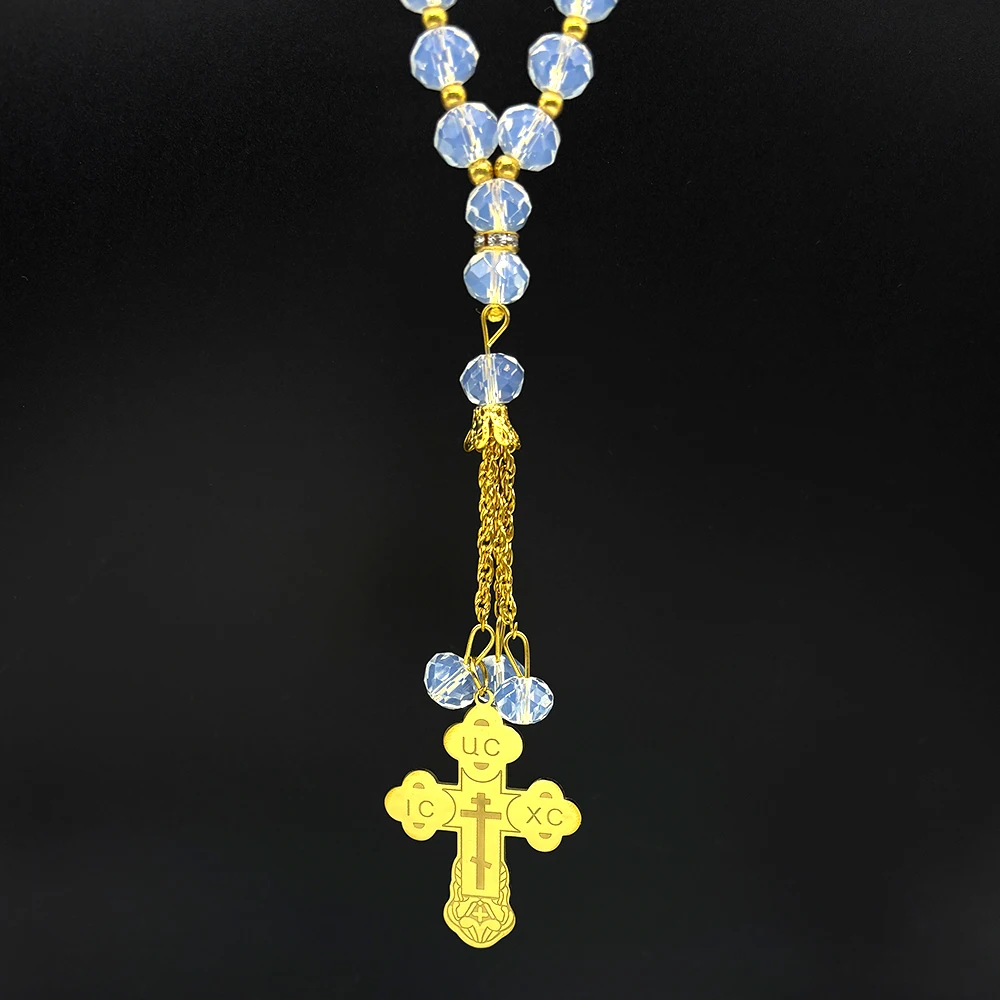 

Russian Christian Orthodox Cross Car Pendant Stainless Steel UC IC XC Jesus Religious Prayer Beads Chain Amulet Jewelry Gift
