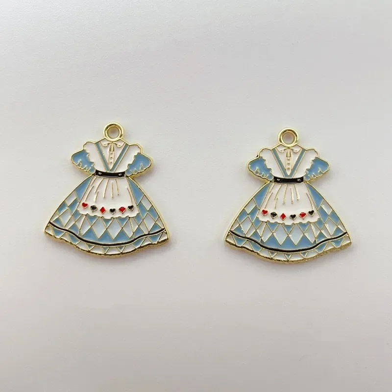 10pcs Enamel Alice Series Charm Girl Clock Rabbit Charm Pendant Jewelry Earrings Necklace Alloy Accessories
