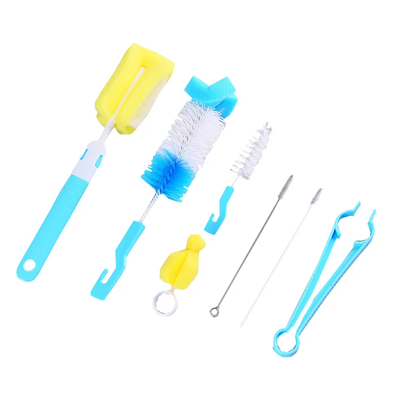 360°rotation with 7 Brushes Per Set Sponge Rotating Baby Nipple Cup Nipple Cleaning Brush Set Handheld Baby Bottle Cleaning Tool image 6