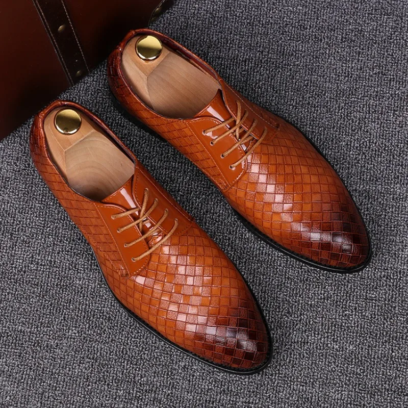 Spring Men's Casual Shoes Leather Fashionable Young and Middle-aged British Cow Tendon Sole Flat Bottom PU Men Shoes Blue