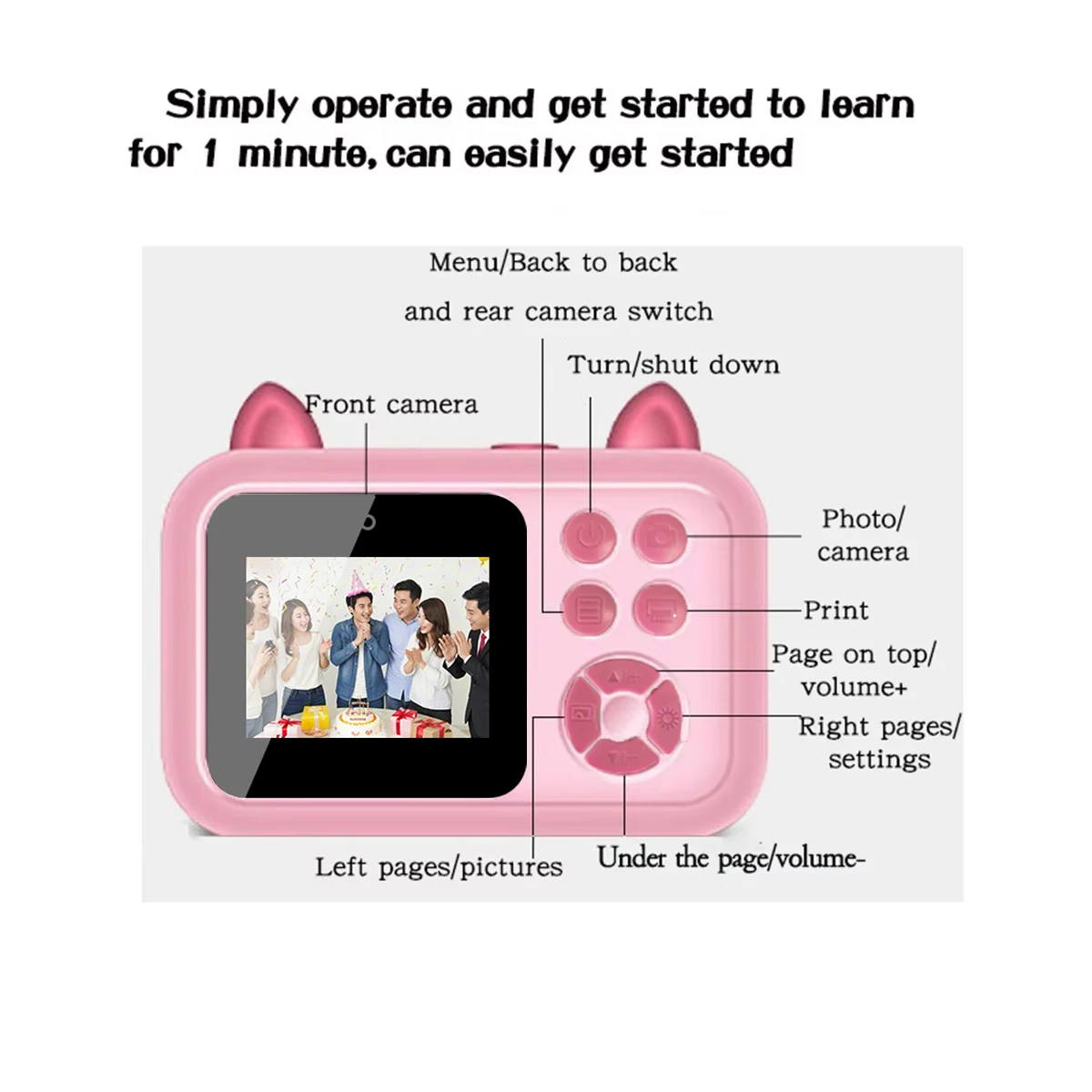 High-Definition Dual-Camera Instant Print Camera with a 2.4-Inch Large Screen, Featuring a Battery for Long-Lasting Use,