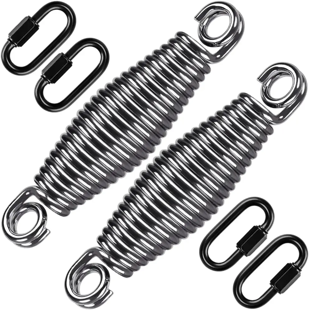 

Heavy Duty Swing Springs for Hammock Chair, Porch Swing, Hammock Stands Mount, Conical Shape & Double Closed Ring Design Up to 400 lbs, w/Locking Carabiners (2 Pack)