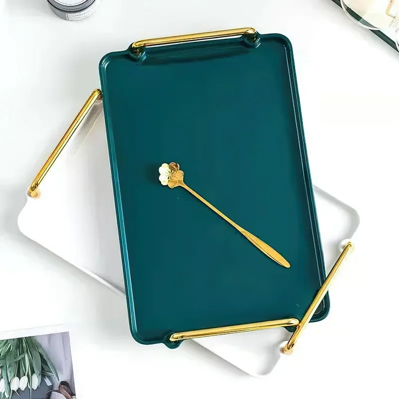Ceramic Storage Tray Green Black with Handle Rectangular Tray Cup Kettle Jewelry Storage Home Organizer Multipurpose Bread Pan