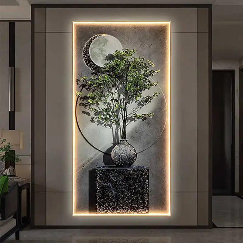 

Modern Luxury LED Wall Lamp Green plants Texture Style Foyer Living Room Decoration items Luminous Corridor Hanging Mural Lights