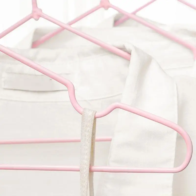 QX2E 10Pcs Adult Children Metal Clothes Hanger with Plastic Coating Suit Coat Drying Rack Hook Laundry Non-Slip Holder