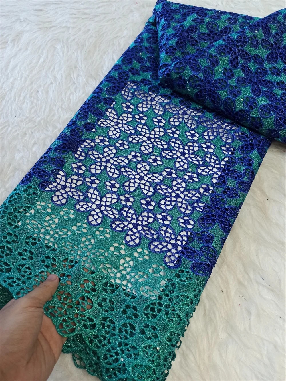 

African Rhineston Embroidery Lace Fabric,Cotton Fabrics By The Meter,Latest,Water Soluble,Wedding Dress,Tulle,High Quality,5Yard